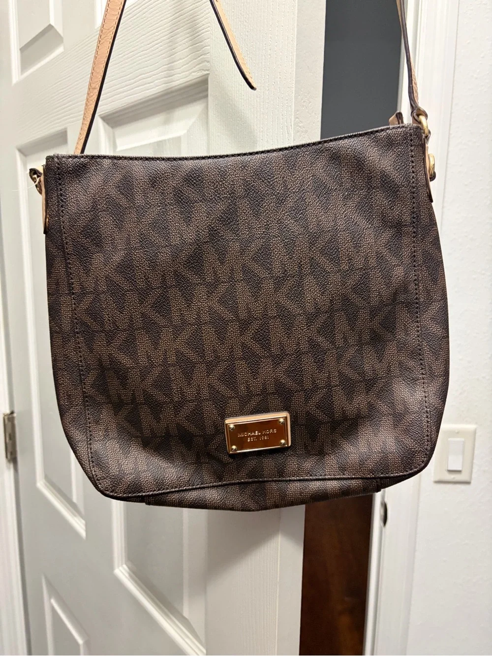 Michael Kors Brown MK Logo Crossbody Bag with Gold Hardware